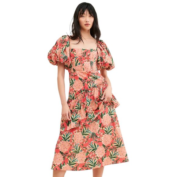FARM Rio Dresses & Skirts - NWT Farm Rio Pineapple Bloom Midi Cotton Dress - Orange/Multi - XS - MSRP $275